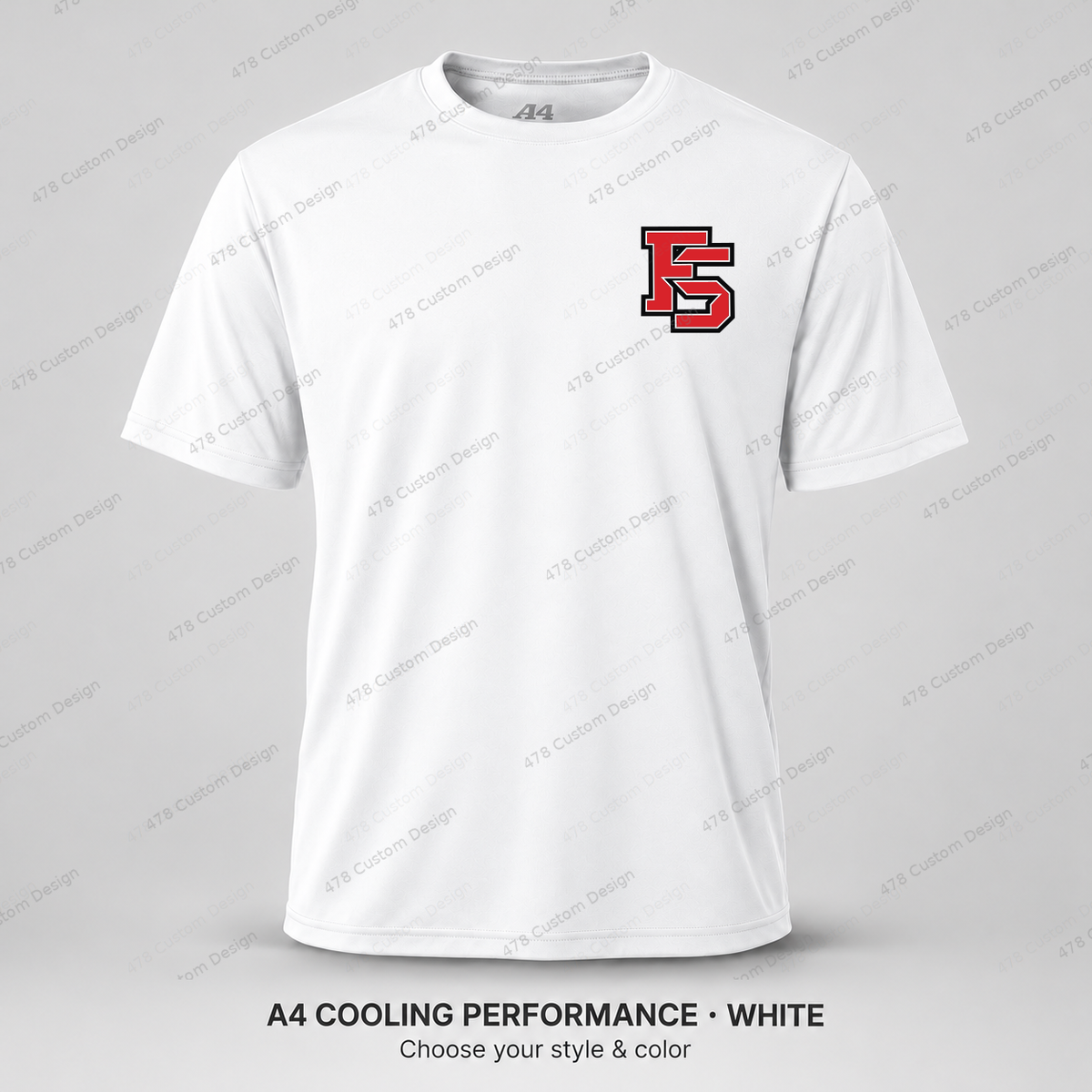 Factory FS left chest — smaller 2.4-inch logo — White — refined smaller FS chest logo