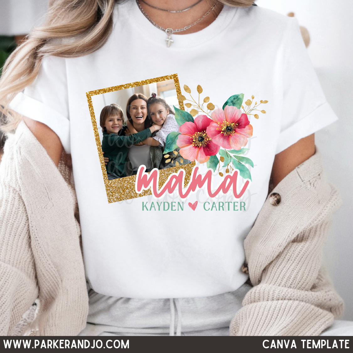 Custom Floral Faux Glitter Mothers Day Top — design example 2