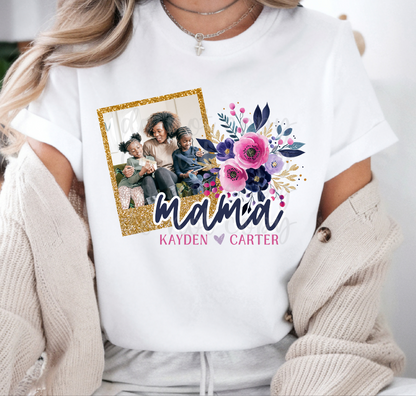 Custom Floral Faux Glitter Pink Purple Mothers Day Top — design example 2