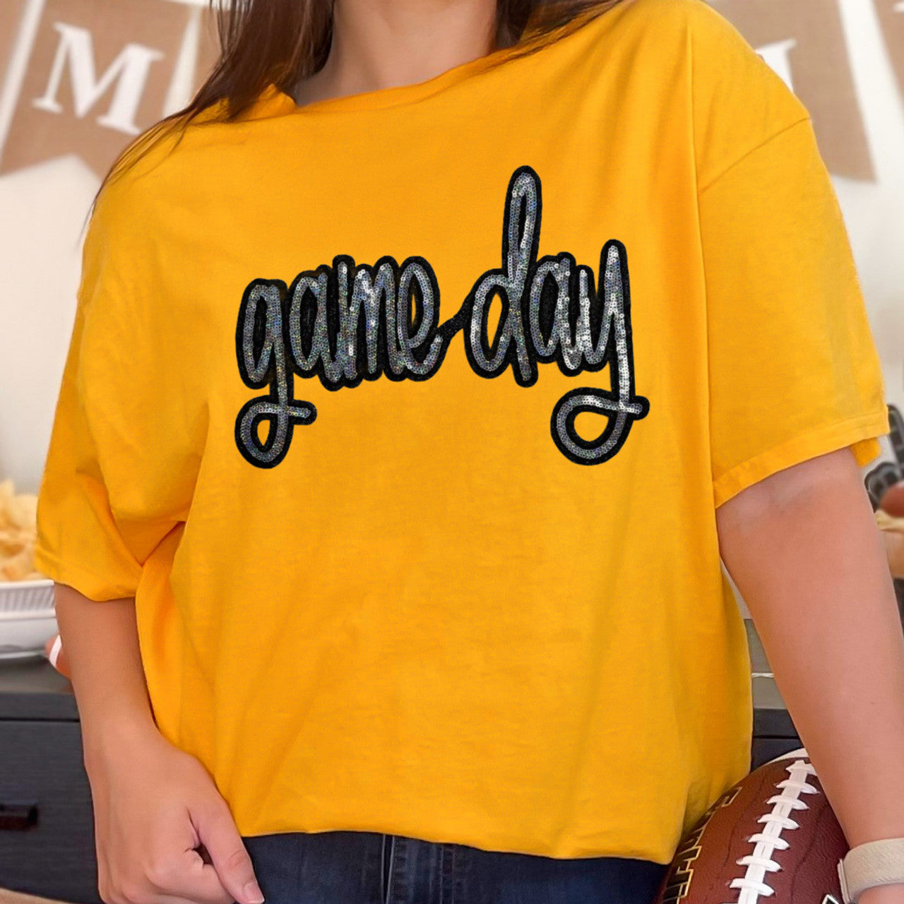 Game Day Real Sequin Patch Top