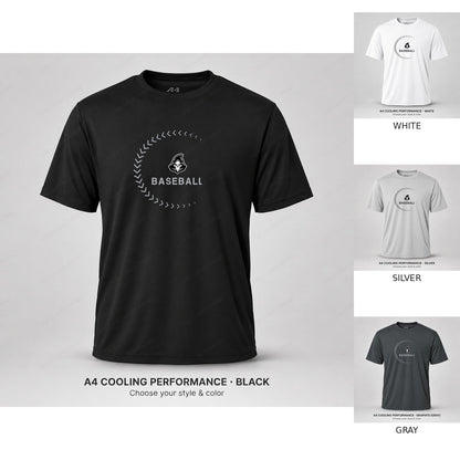 Ghost Baseball Sweeping Stitches — full shirt with all four color previews — larger logo and BASEBALL, gray stitching