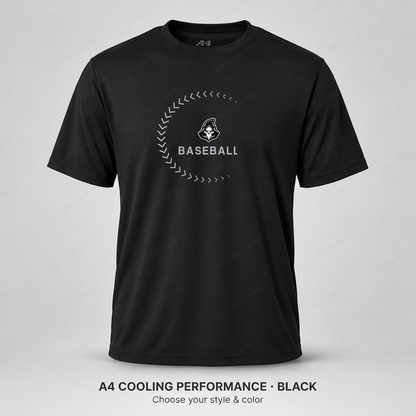Ghost Baseball Sweeping Stitches — Black — larger logo and BASEBALL, gray stitching