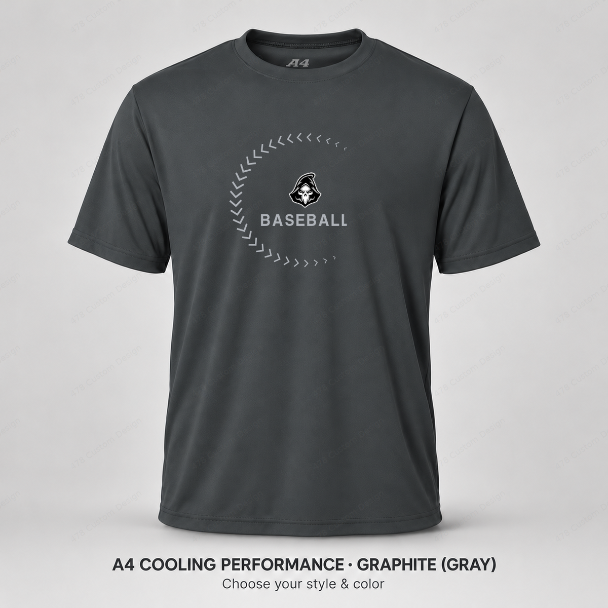 Ghost Baseball Sweeping Stitches — Gray — larger logo and BASEBALL, gray stitching