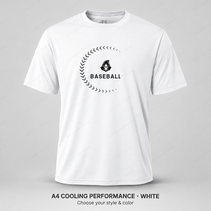 Ghost Baseball Sweeping Stitches — White — larger logo and BASEBALL, gray stitching