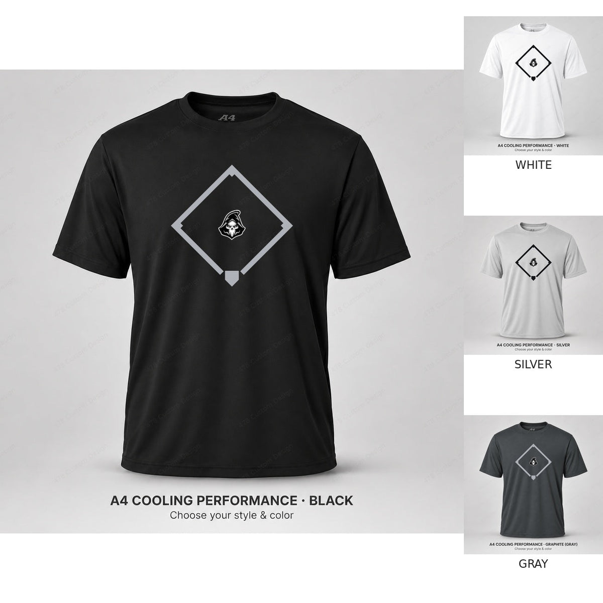 Ghost Baseball Diamond — full shirt with all four color previews