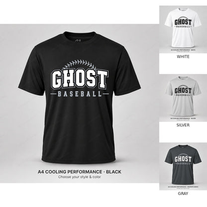 Ghost Baseball Arched Baseball Stitching — full shirt with all four color previews