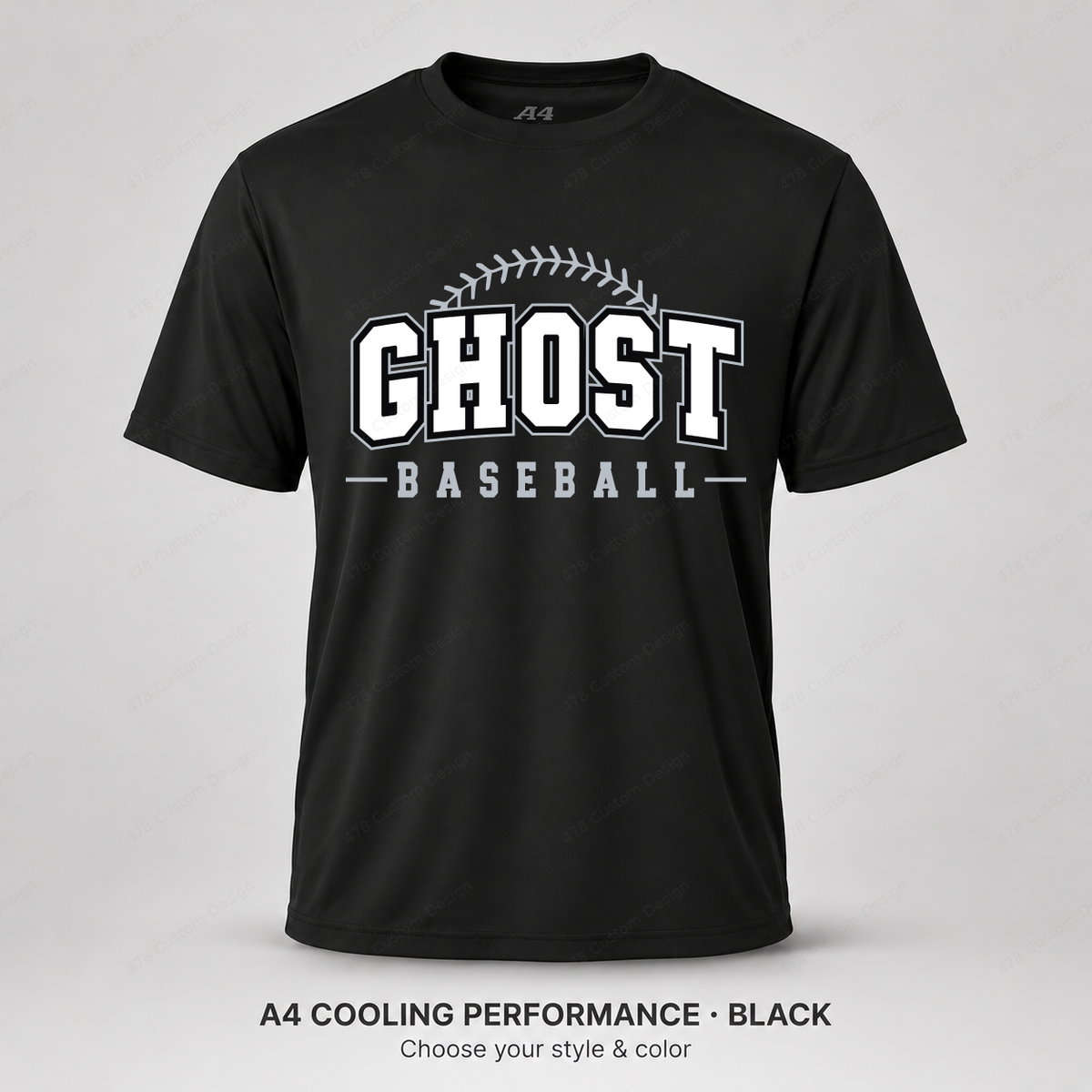 Ghost Baseball Arched Baseball Stitching — Black