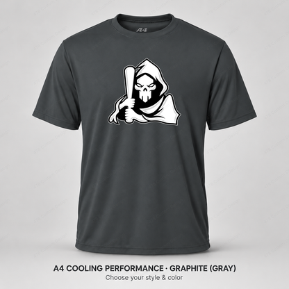 Ghost Bat-Holding Reaper — smaller main logo — Gray — shirt logo reduced 8%