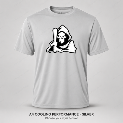Ghost Bat-Holding Reaper — smaller main logo — Silver — shirt logo reduced 8%