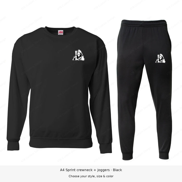 Ghost Baseball — Bat-Holding Reaper — A4 Sprint Matching Set — example 1; pant logo at lower outer left thigh