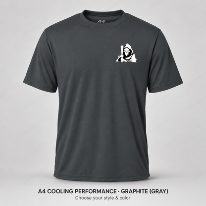 Ghost Bat-Holding Reaper — Left Chest — smaller left-chest logo — Gray — shirt logo reduced 8%