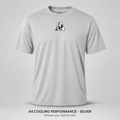 Ghost Baseball Bat-Holding Reaper — Small Upper Center — Silver — shirt logo reduced 8%
