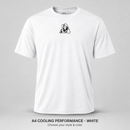 Ghost Baseball Bat-Holding Reaper — Small Upper Center — White — shirt logo reduced 8%