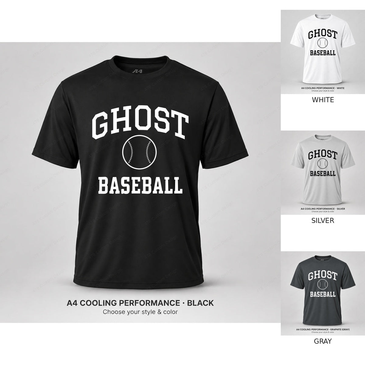 Ghost Baseball Collegiate Baseball Arch — full shirt with all four color previews