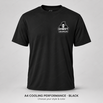 Ghost Ghost Georgia Logo — Left Chest — smaller left-chest logo — Black — shirt logo reduced 8%