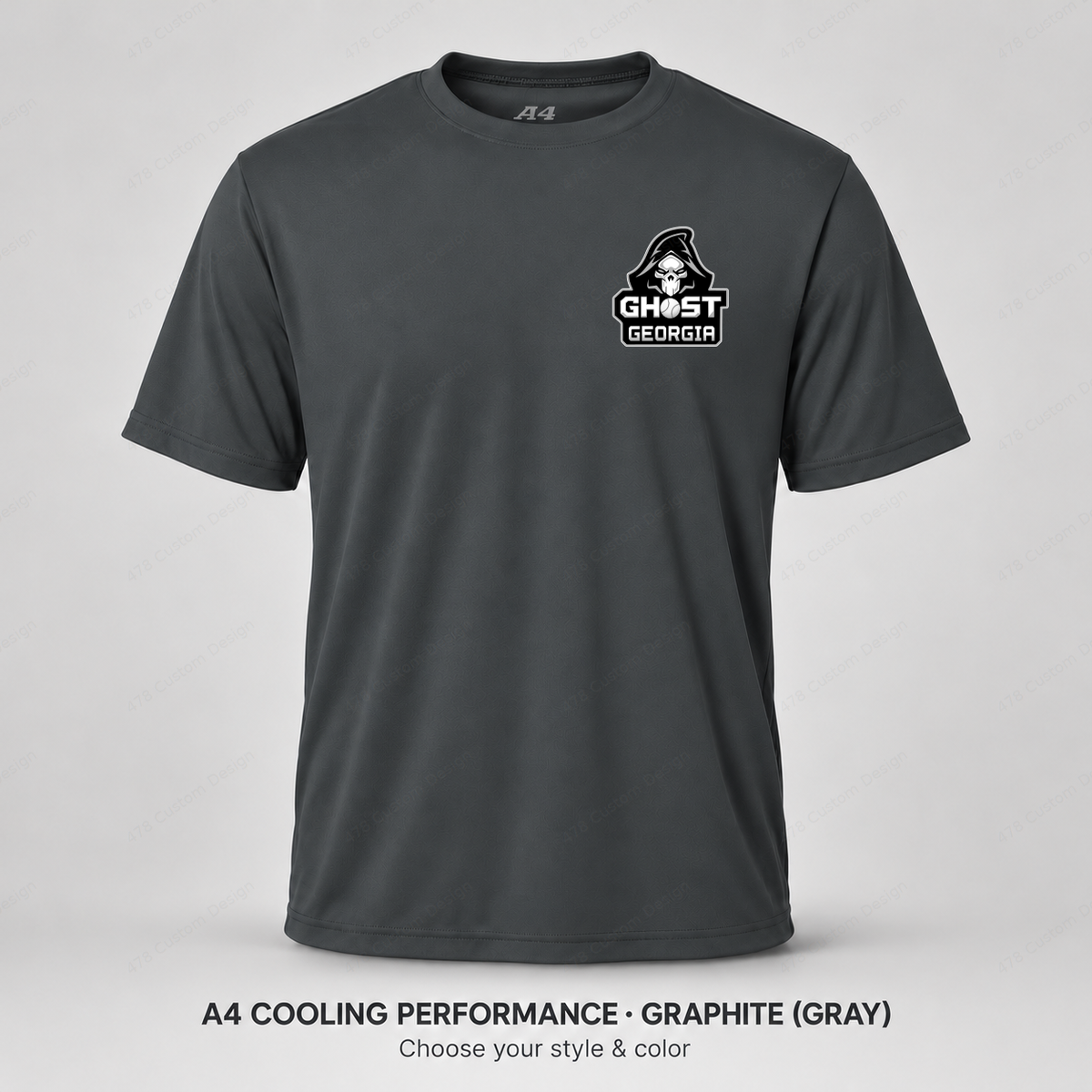 Ghost Ghost Georgia Logo — Left Chest — smaller left-chest logo — Gray — shirt logo reduced 8%