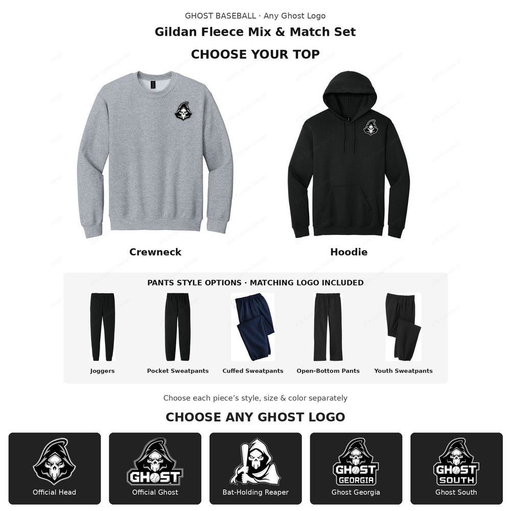 Ghost Baseball — Fleece Mix & Match Sets — choose any of five Ghost logos
