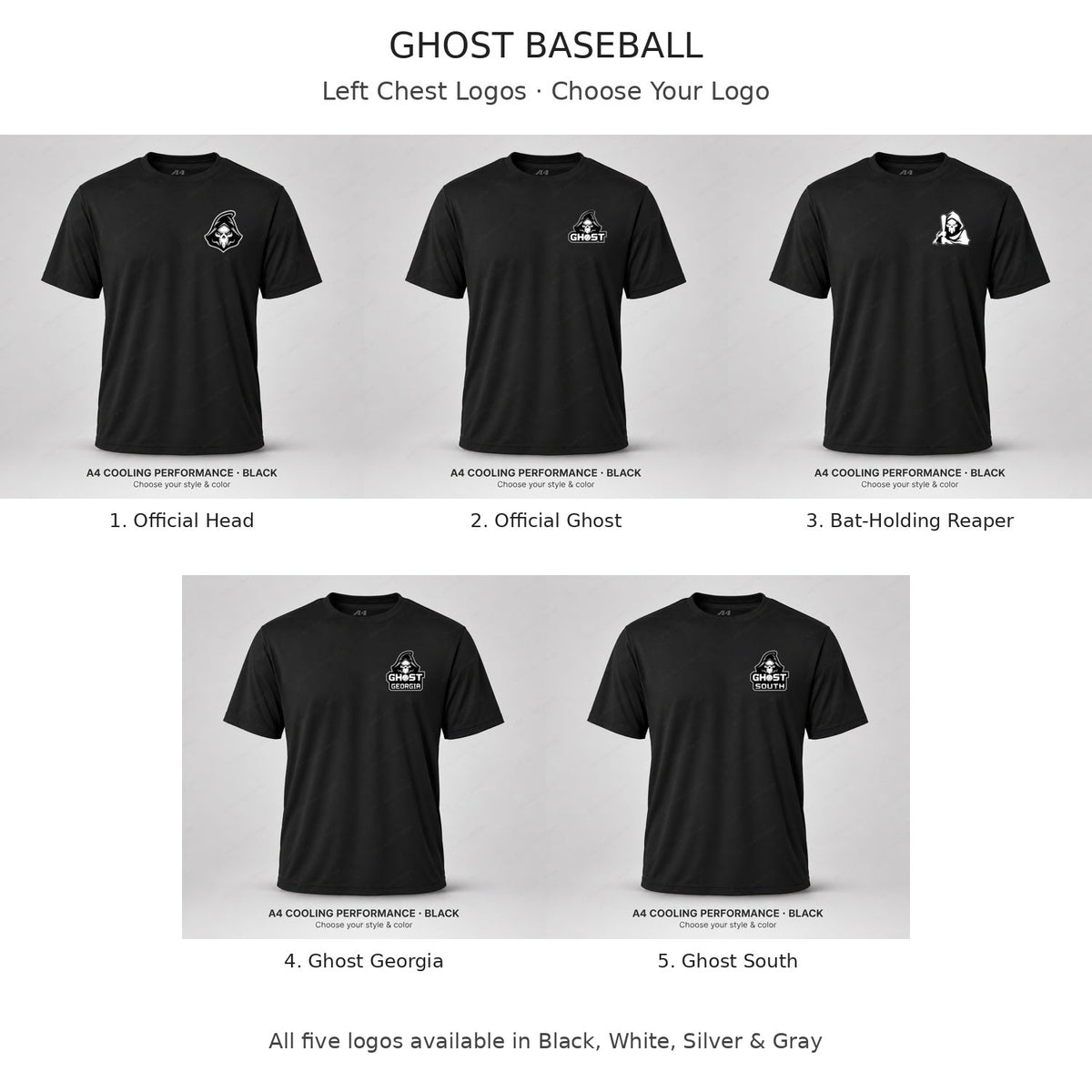 Ghost Baseball — Left Chest Logo — Choose Your Logo — five logo choices