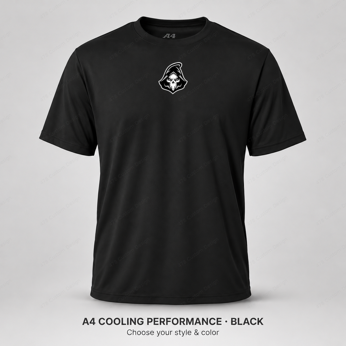 Ghost Baseball Head Logo — Small Upper Center — Black — shirt logo reduced 8%