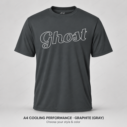 Ghost hollow script, slight upward slant — Gray