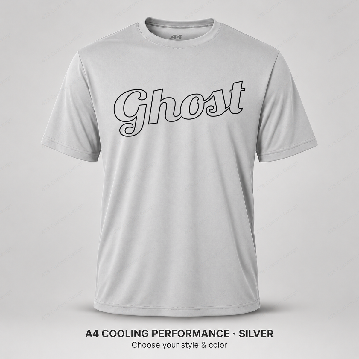 Ghost hollow script, slight upward slant — Silver