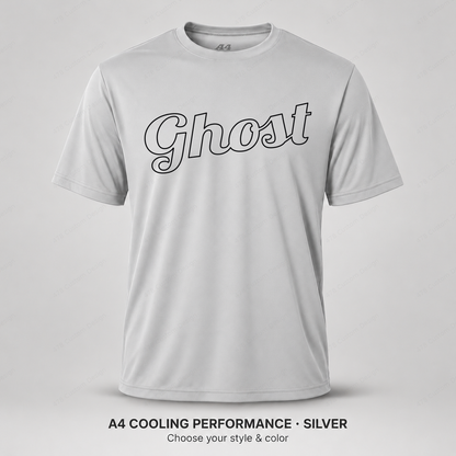 Ghost hollow script, slight upward slant — Silver