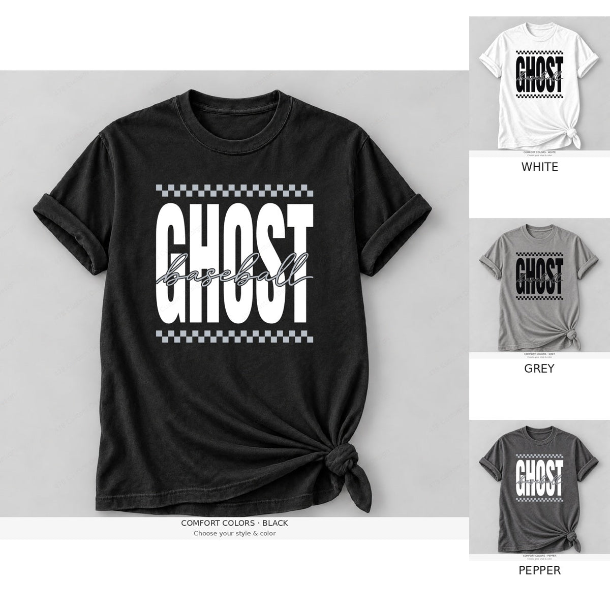 Ghost Baseball — Original Checker & Fine Script — Comfort Colors girly mockup — Cover