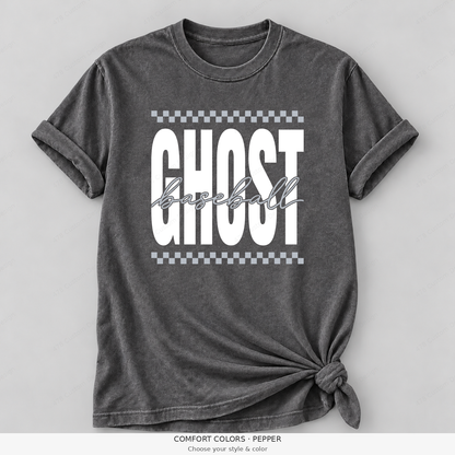 Ghost Baseball — Original Checker & Fine Script — Comfort Colors girly mockup — Pepper