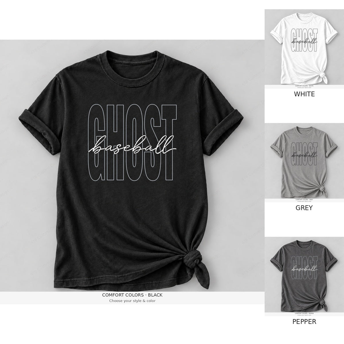 Ghost Baseball — Original Tall Outline & Fine Script — Comfort Colors girly mockup — Cover