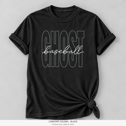 Ghost Baseball — Original Tall Outline & Fine Script — Comfort Colors girly mockup — Black
