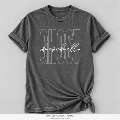 Ghost Baseball — Original Tall Outline & Fine Script — Comfort Colors girly mockup — Pepper