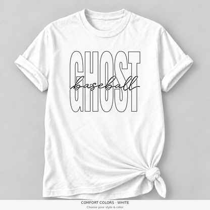 Ghost Baseball — Original Tall Outline & Fine Script — Comfort Colors girly mockup — White