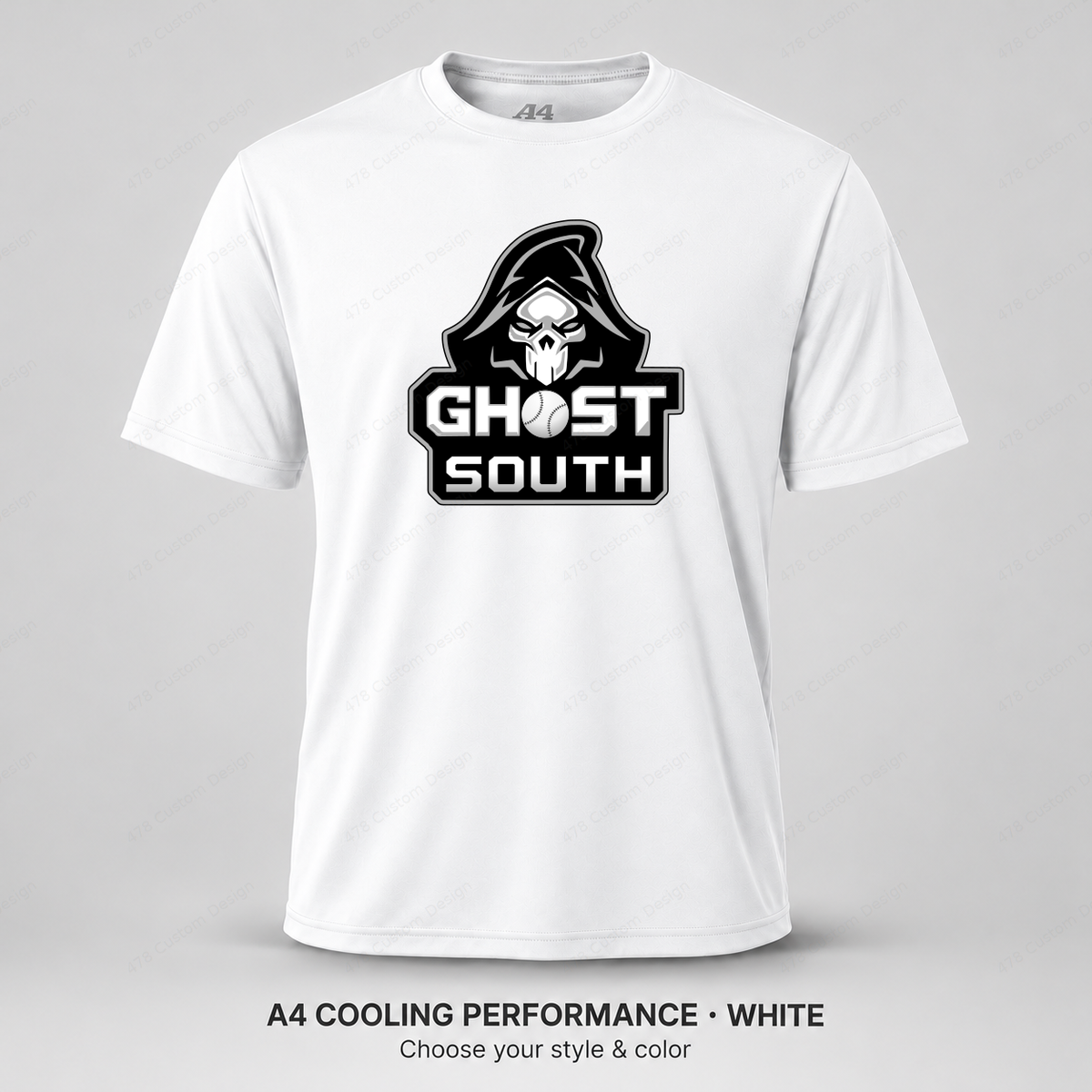 Ghost Ghost South Logo — smaller main logo — White — shirt logo reduced 8%
