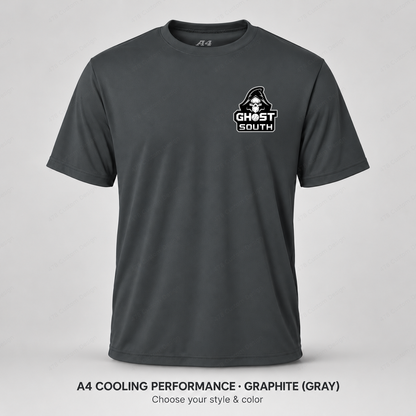 Ghost Ghost South Logo — Left Chest — smaller left-chest logo — Gray — shirt logo reduced 8%