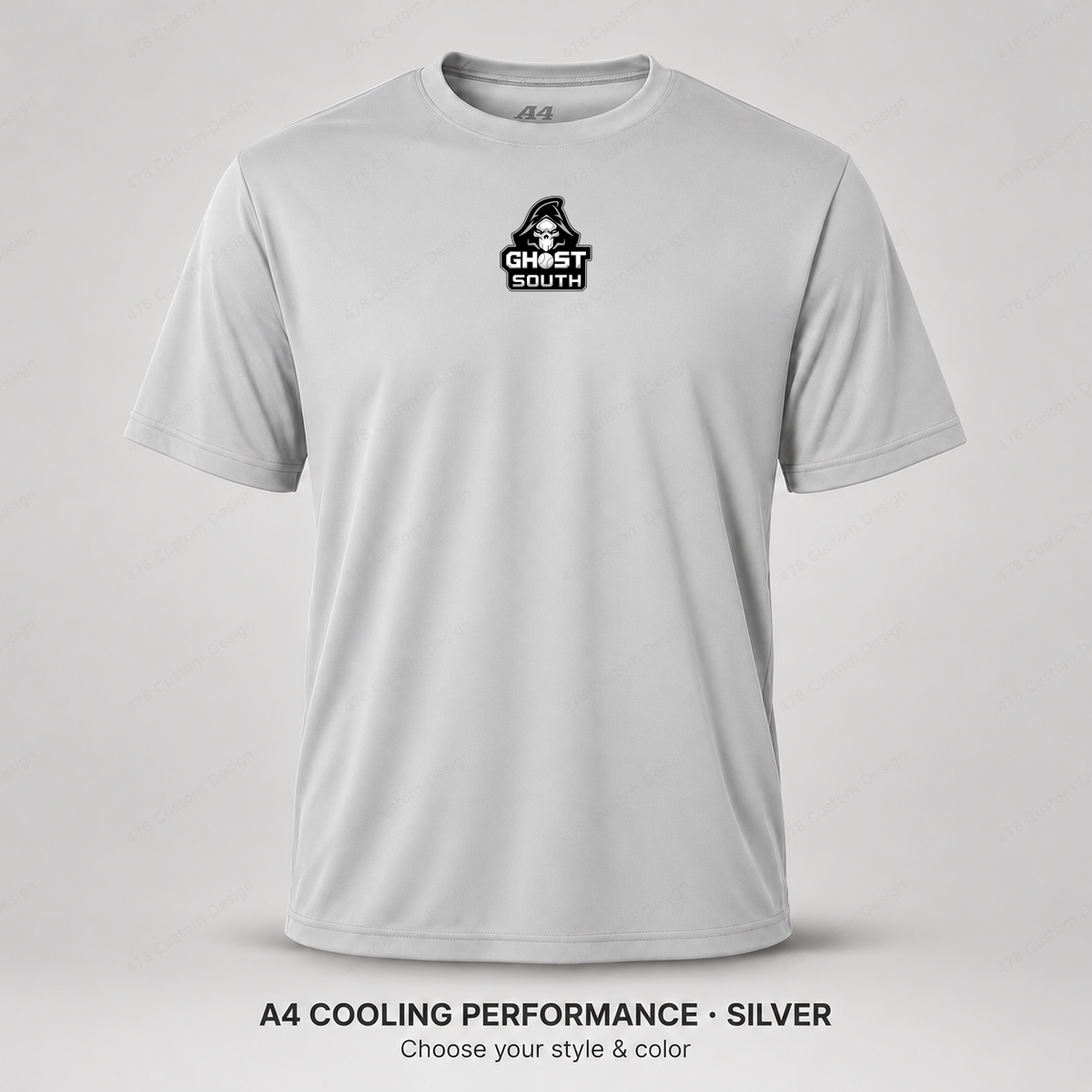 Ghost Baseball Ghost South Logo — Small Upper Center — Silver — shirt logo reduced 8%