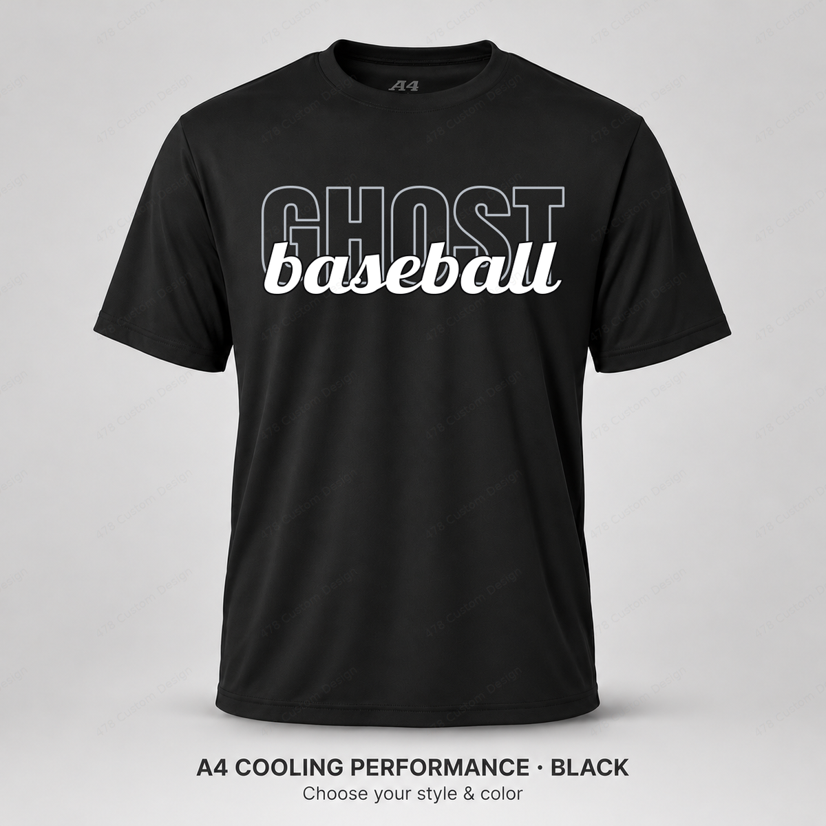 Ghost Baseball Tall Outline & Script — Black