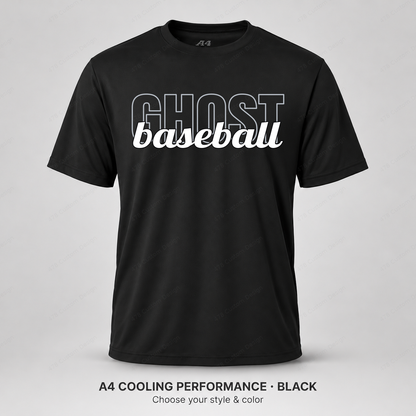 Ghost Baseball Tall Outline & Script — Black