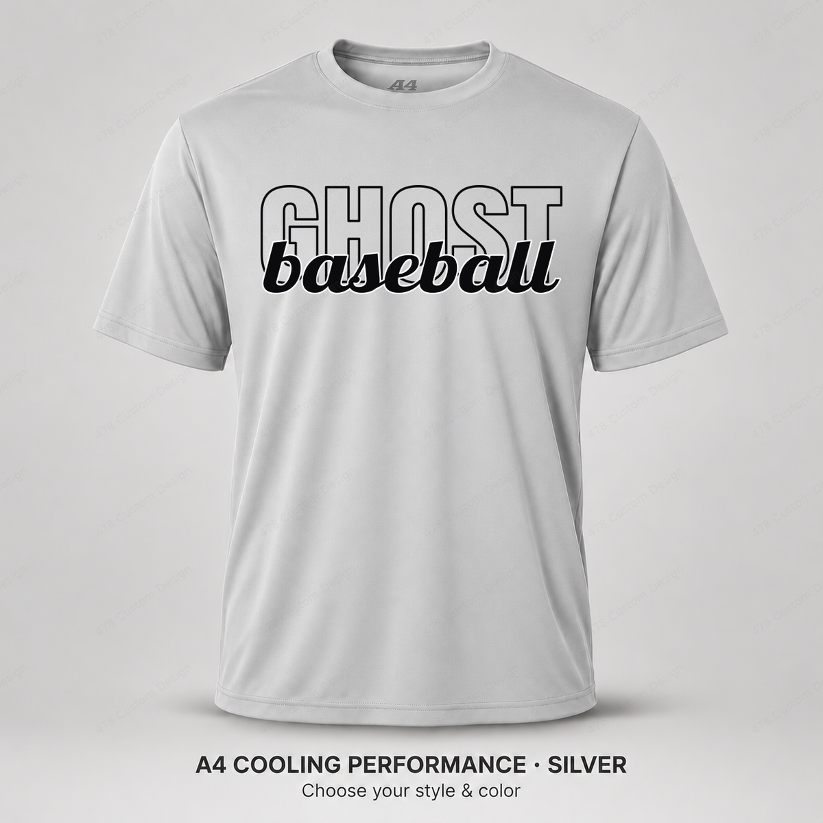 Ghost Baseball Tall Outline & Script — Silver
