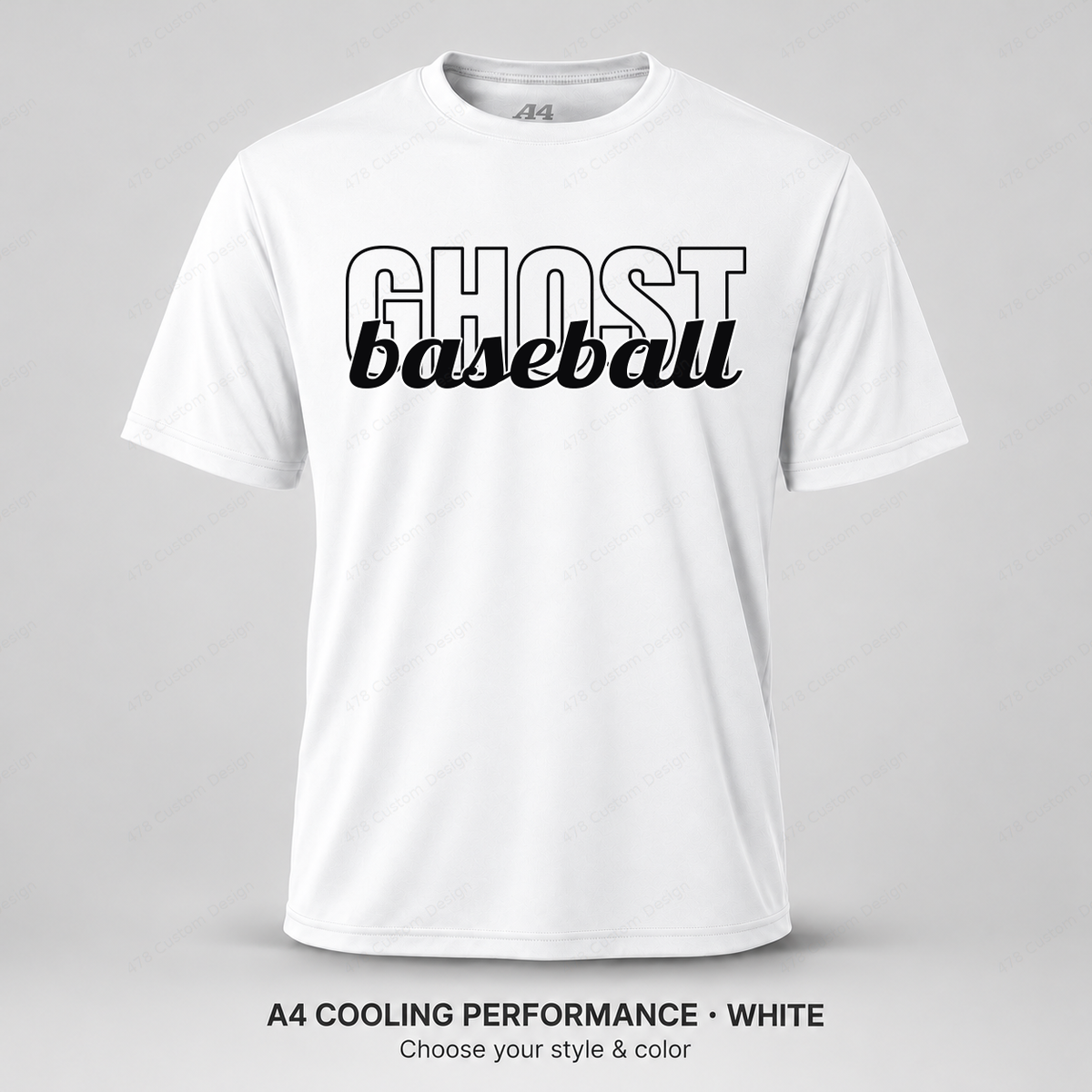 Ghost Baseball Tall Outline & Script — White