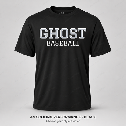 Ghost Baseball Varsity Lettering — Black — gray GHOST with white outline