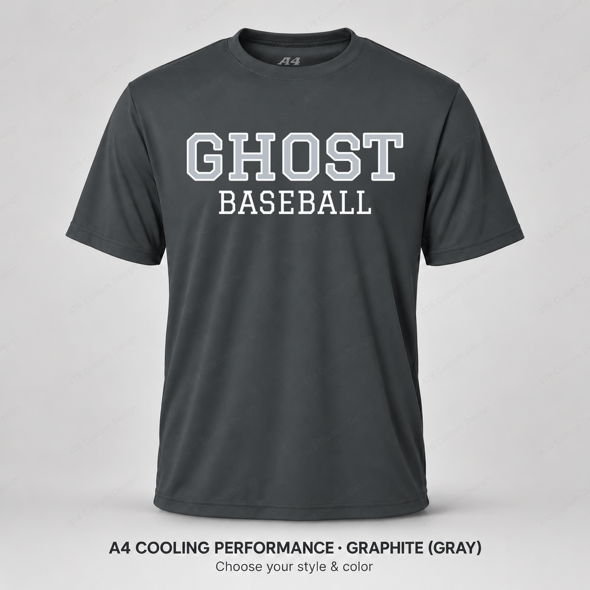 Ghost Baseball Varsity Lettering — Gray — gray GHOST with white outline