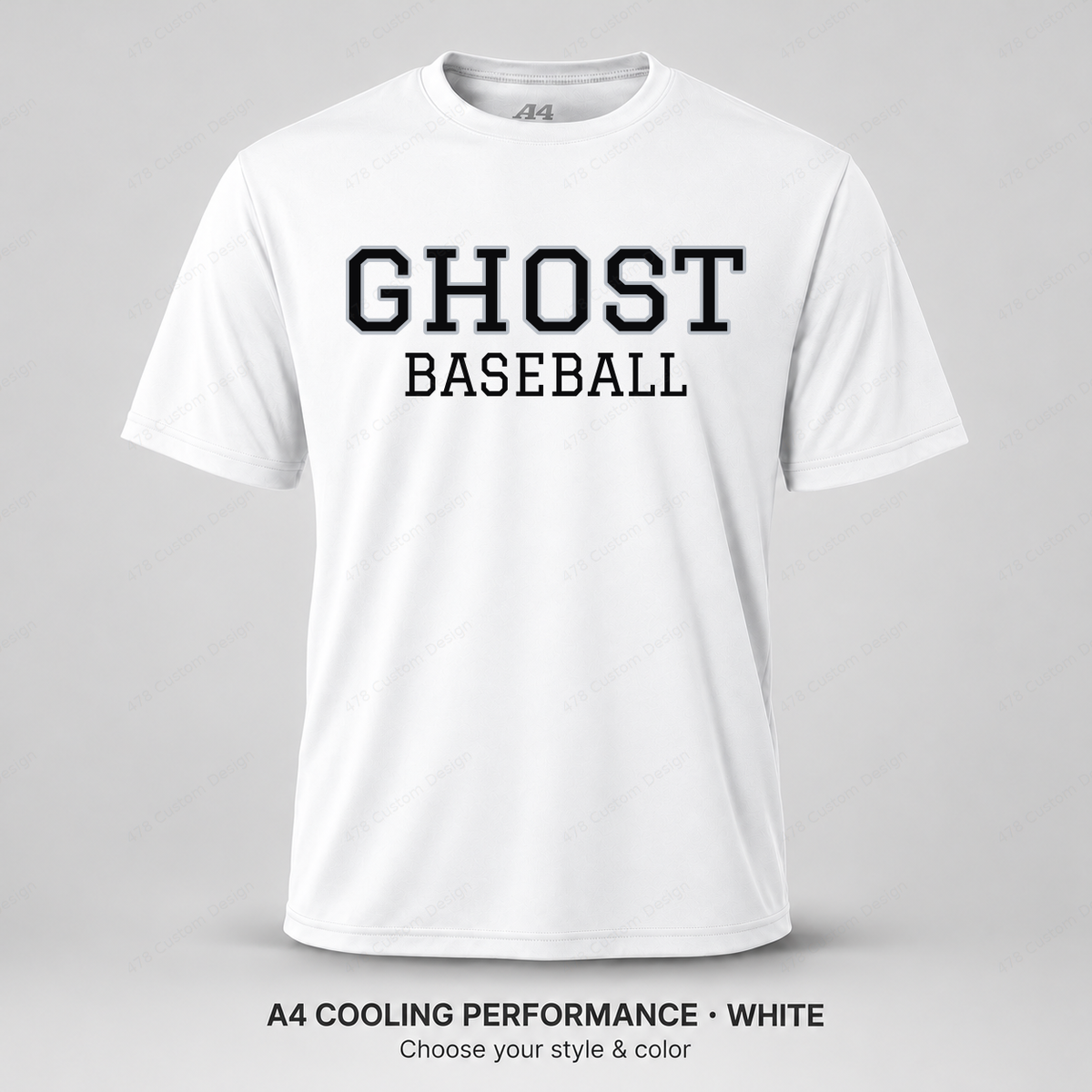 Ghost Baseball Varsity Lettering — White — corrected contrasting outlines