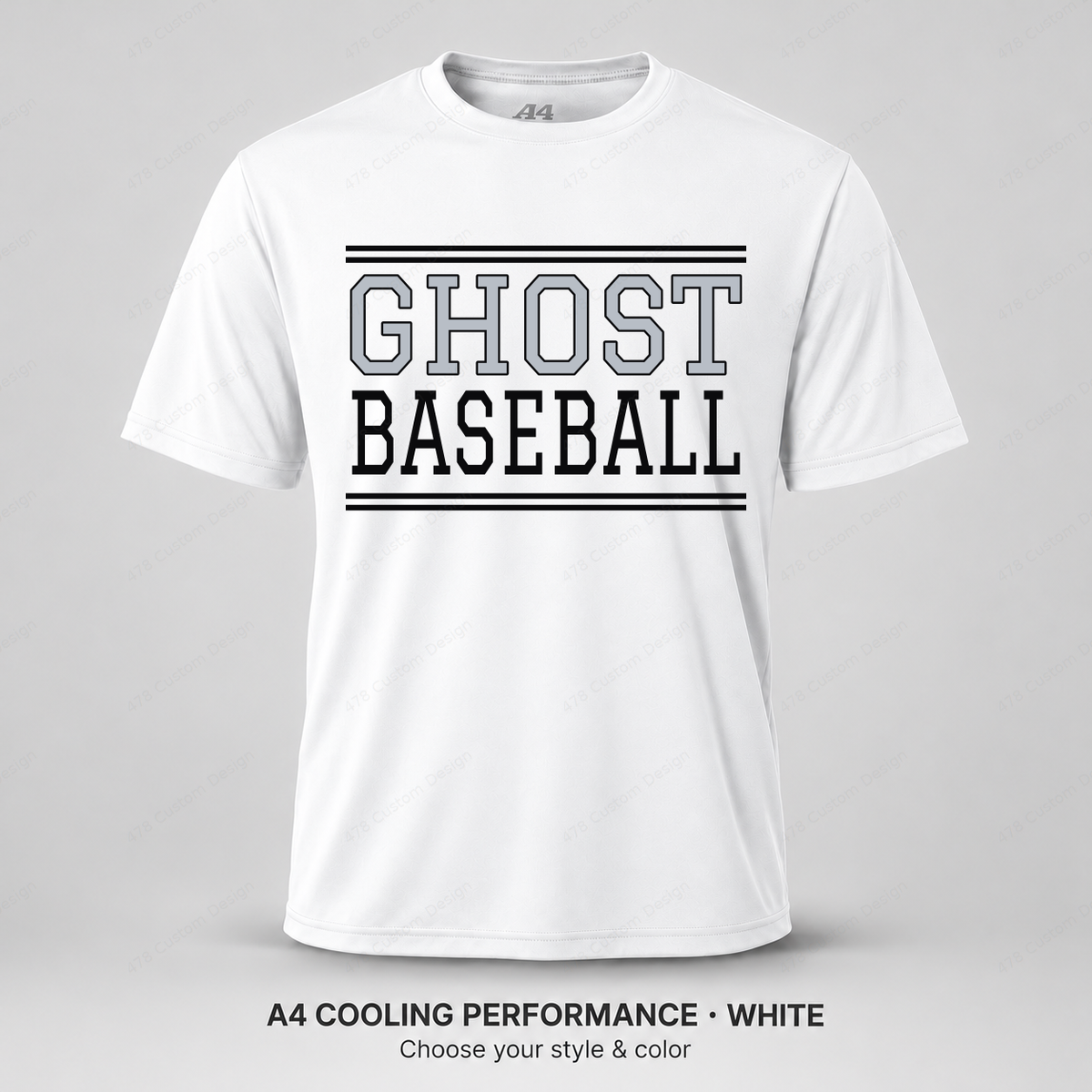 Ghost Baseball Varsity Stripes — White; gray GHOST with black outline
