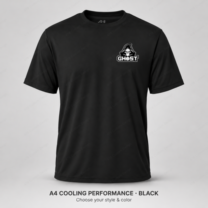 Ghost Ghost Logo — Left Chest — smaller left-chest logo — Black — shirt logo reduced 8%