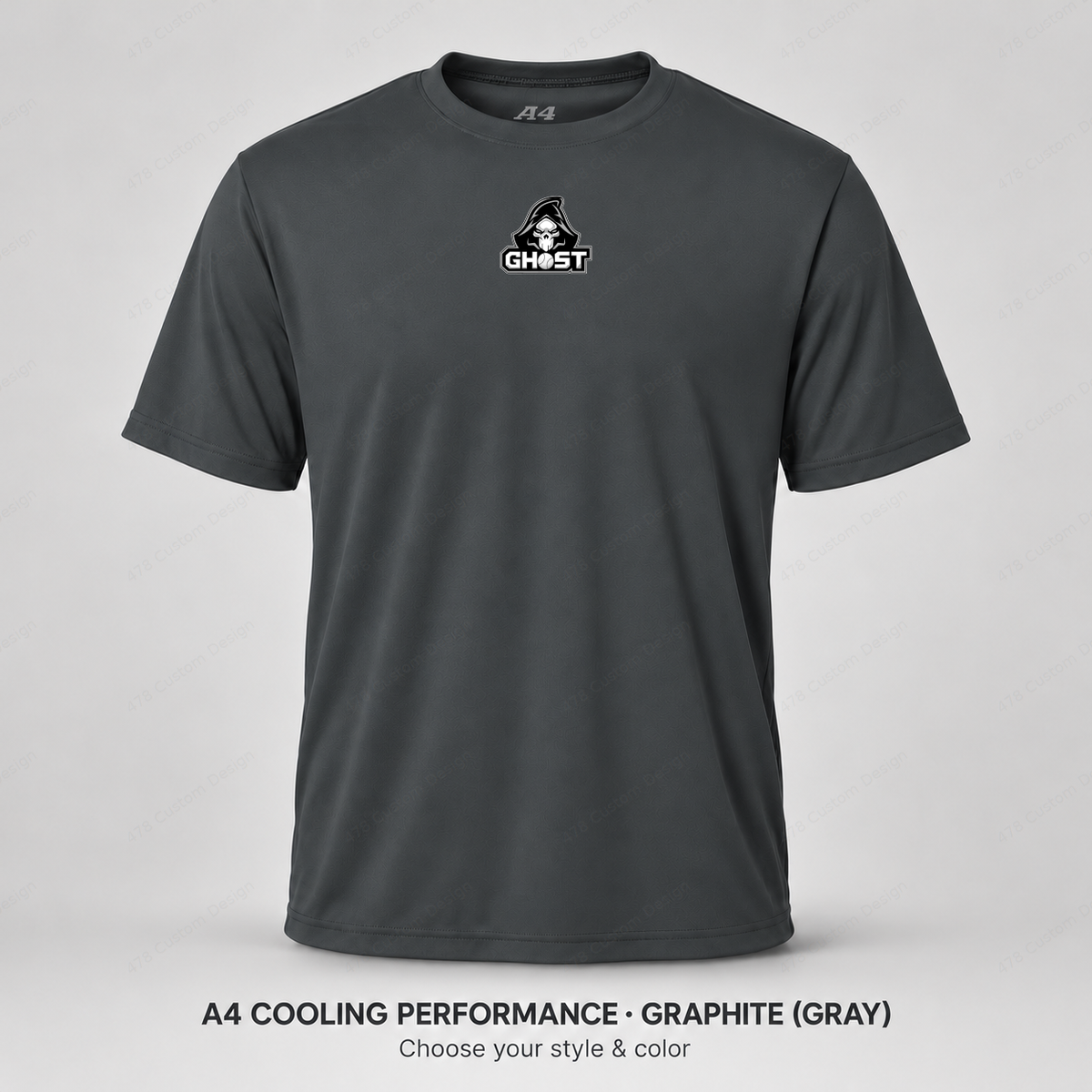 Ghost Baseball Ghost Logo — Small Upper Center — Gray — shirt logo reduced 8%