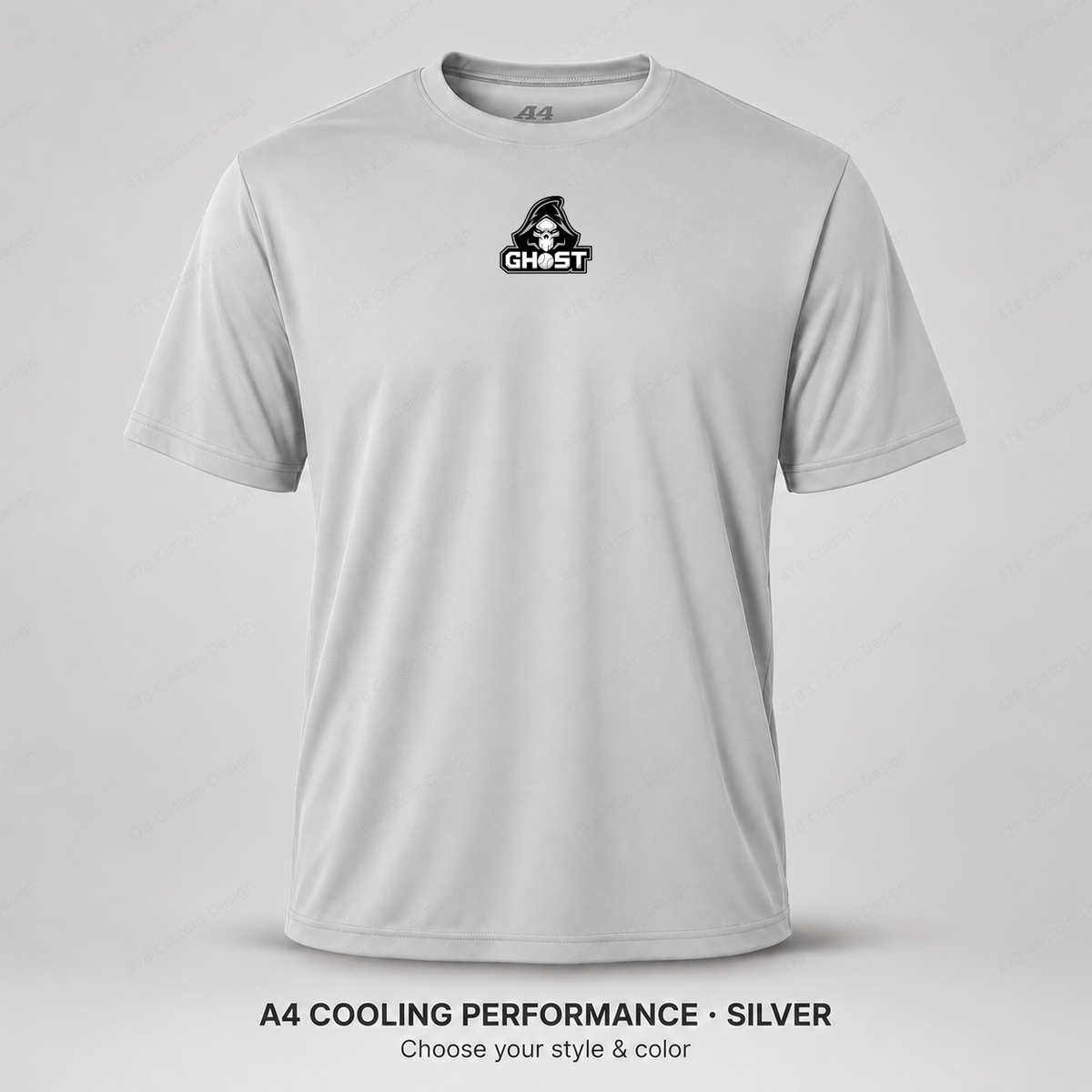 Ghost Baseball Ghost Logo — Small Upper Center — Silver — shirt logo reduced 8%