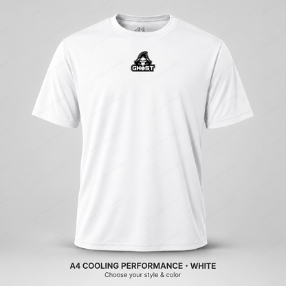 Ghost Baseball Ghost Logo — Small Upper Center — White — shirt logo reduced 8%