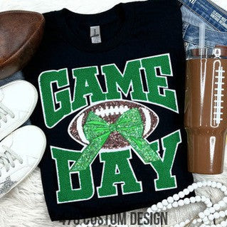 Game Day Football Sequin and Chenille Patch Top-Green