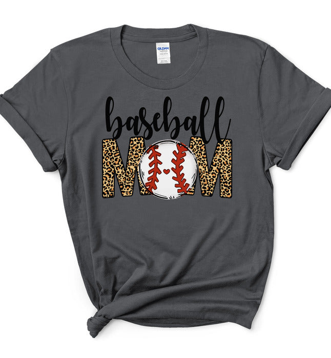 Baseball Mom Leopard Short and Long Sleeve T-Shirt