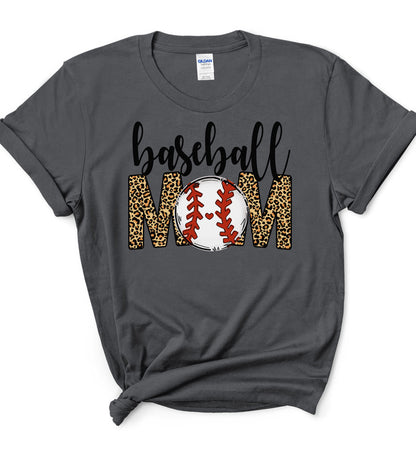 Baseball Mom Leopard Short and Long Sleeve T-Shirt